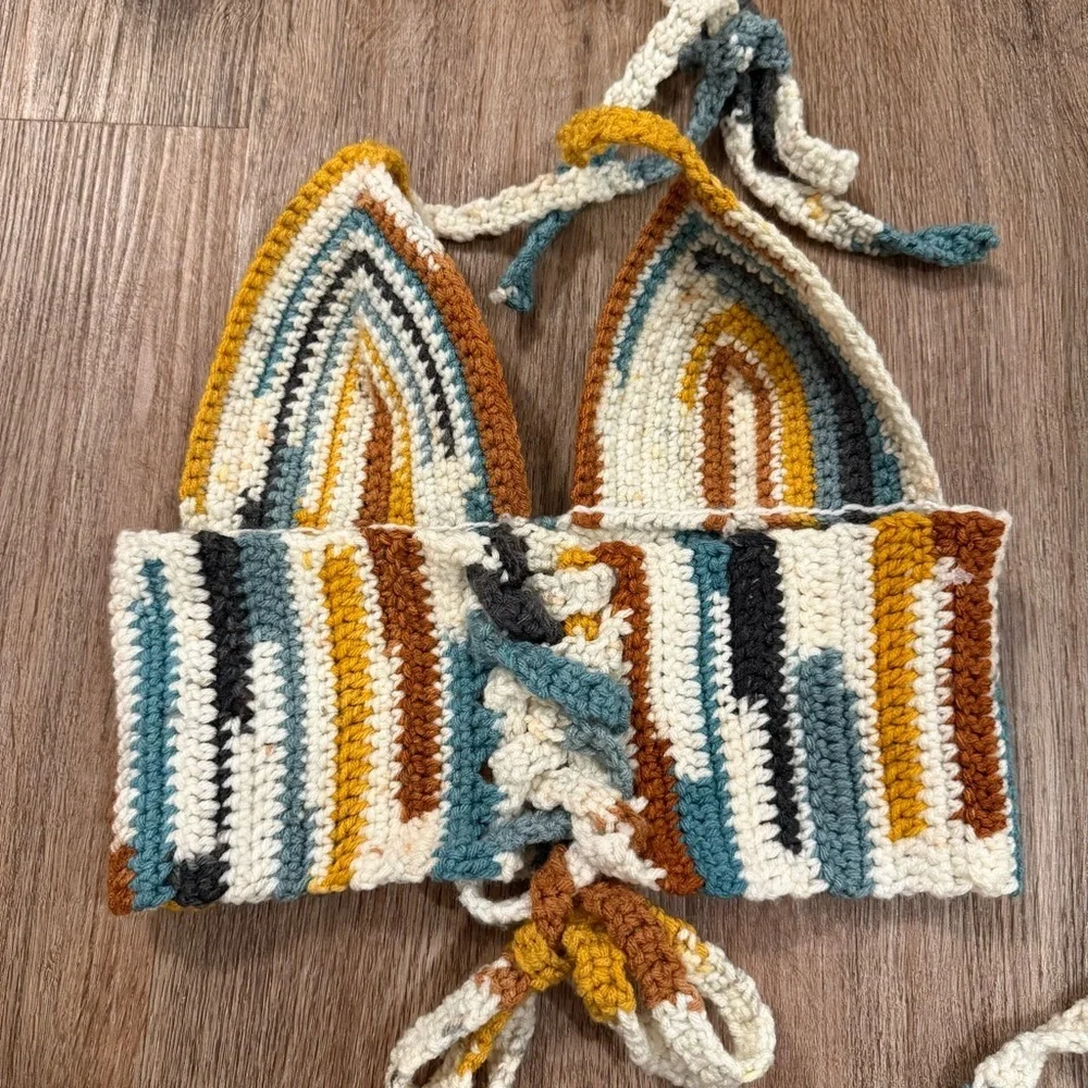 Crochet Bralette Women’s L S/M Handmade Festival Boho Beach Costal Hippie Top